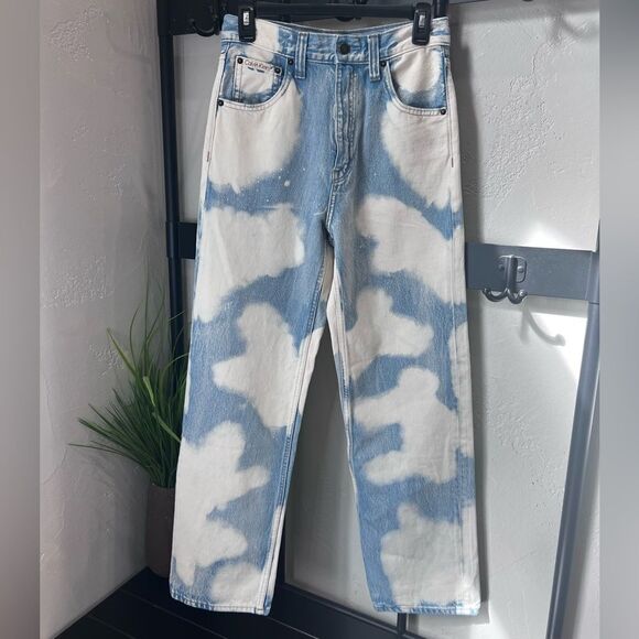 Calvin Klein Original Wide Leg jeans size W27 Blue White Cloud Pattern - Picture 2 of 15